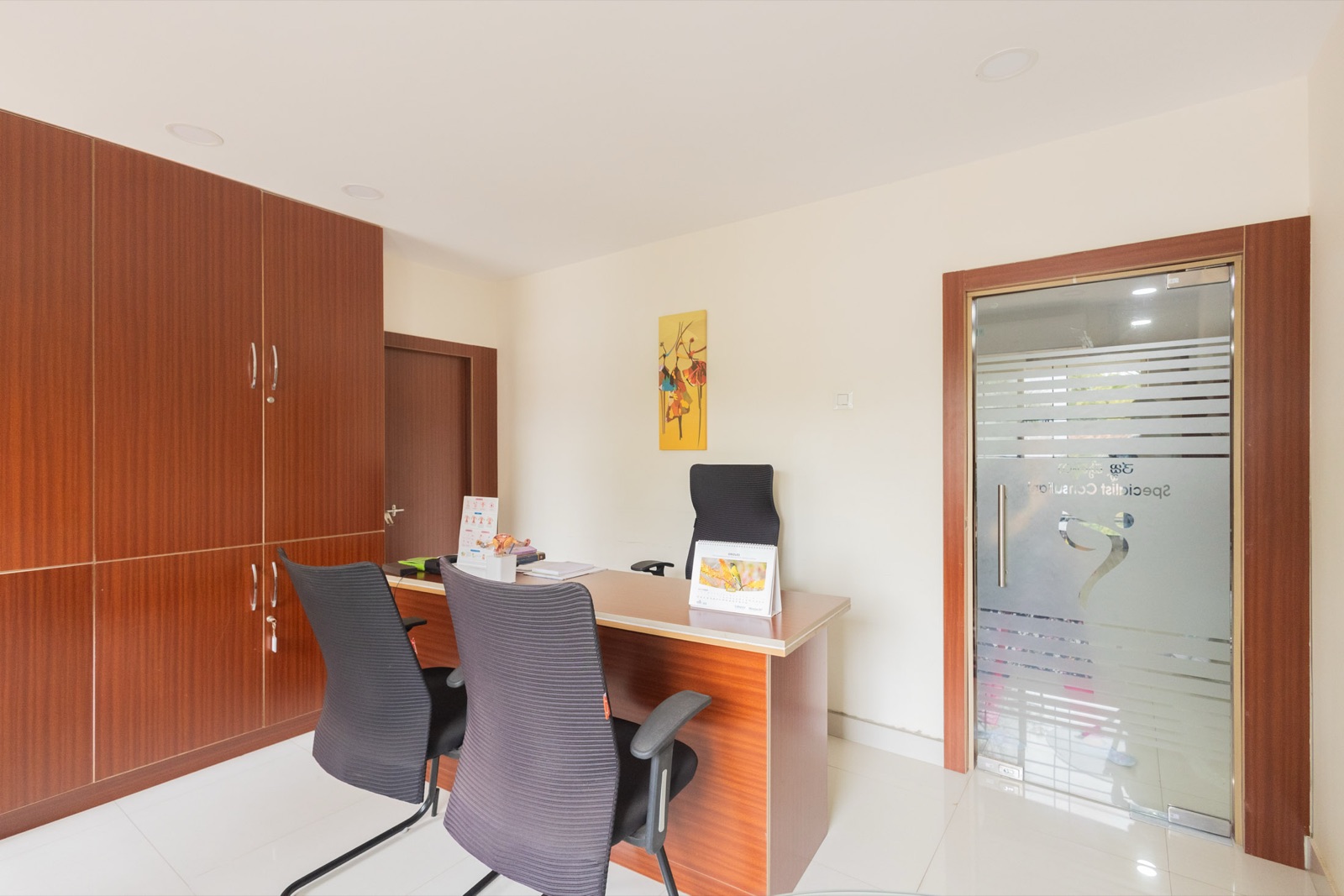 Consultation room where fertility test results are reviewed